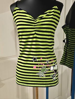 NWT! Neon Green & Black Striped Invader Zim Tank Top